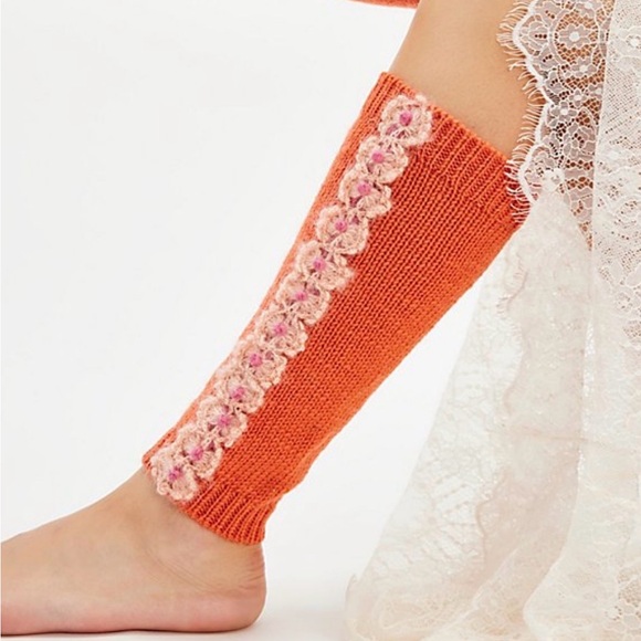 Free People French Knot Wool Leg Warmers-Peach